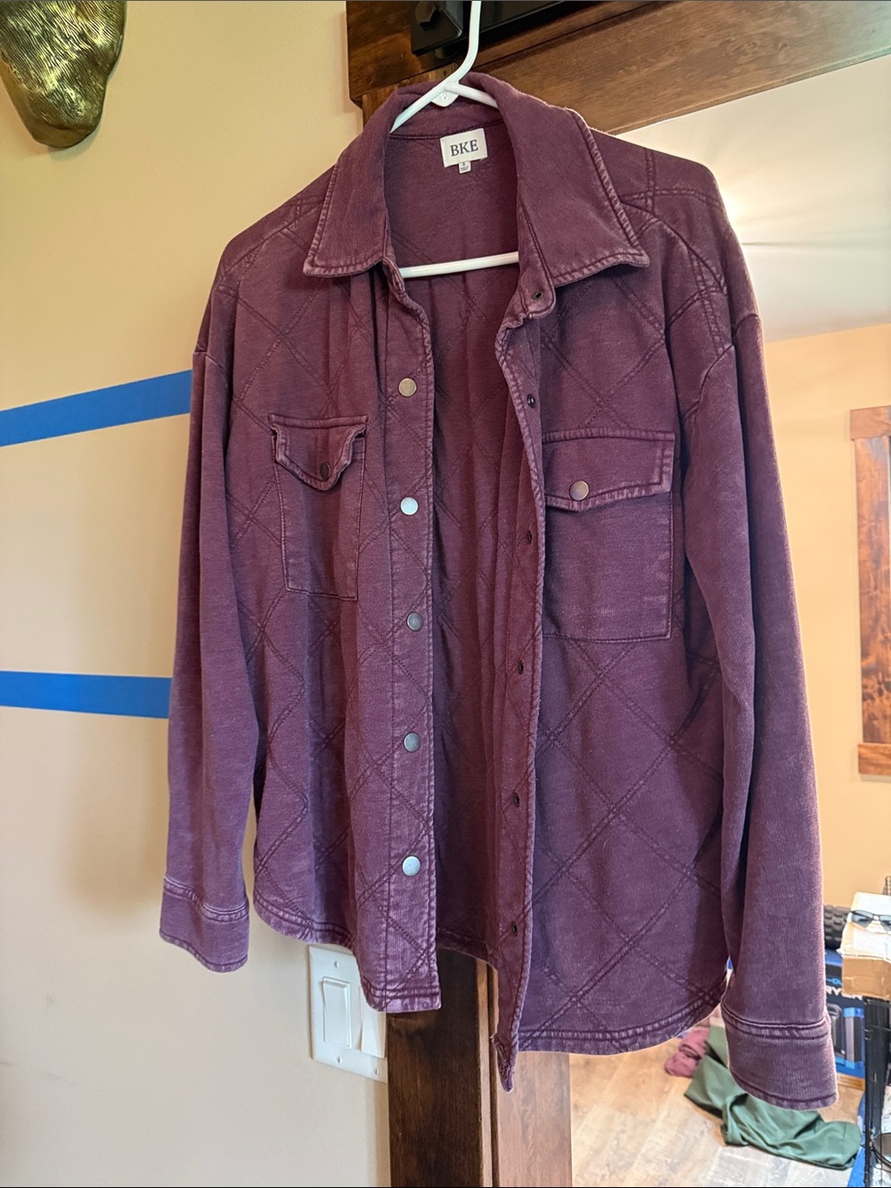 BKE Quilted Shacket in Deep Plum